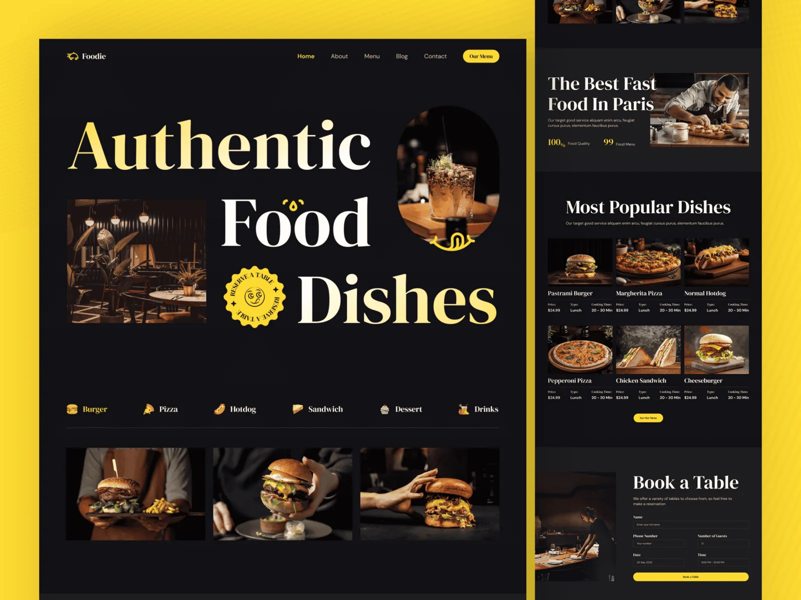 Homepage screenshot: Foodie: restaurant website concept