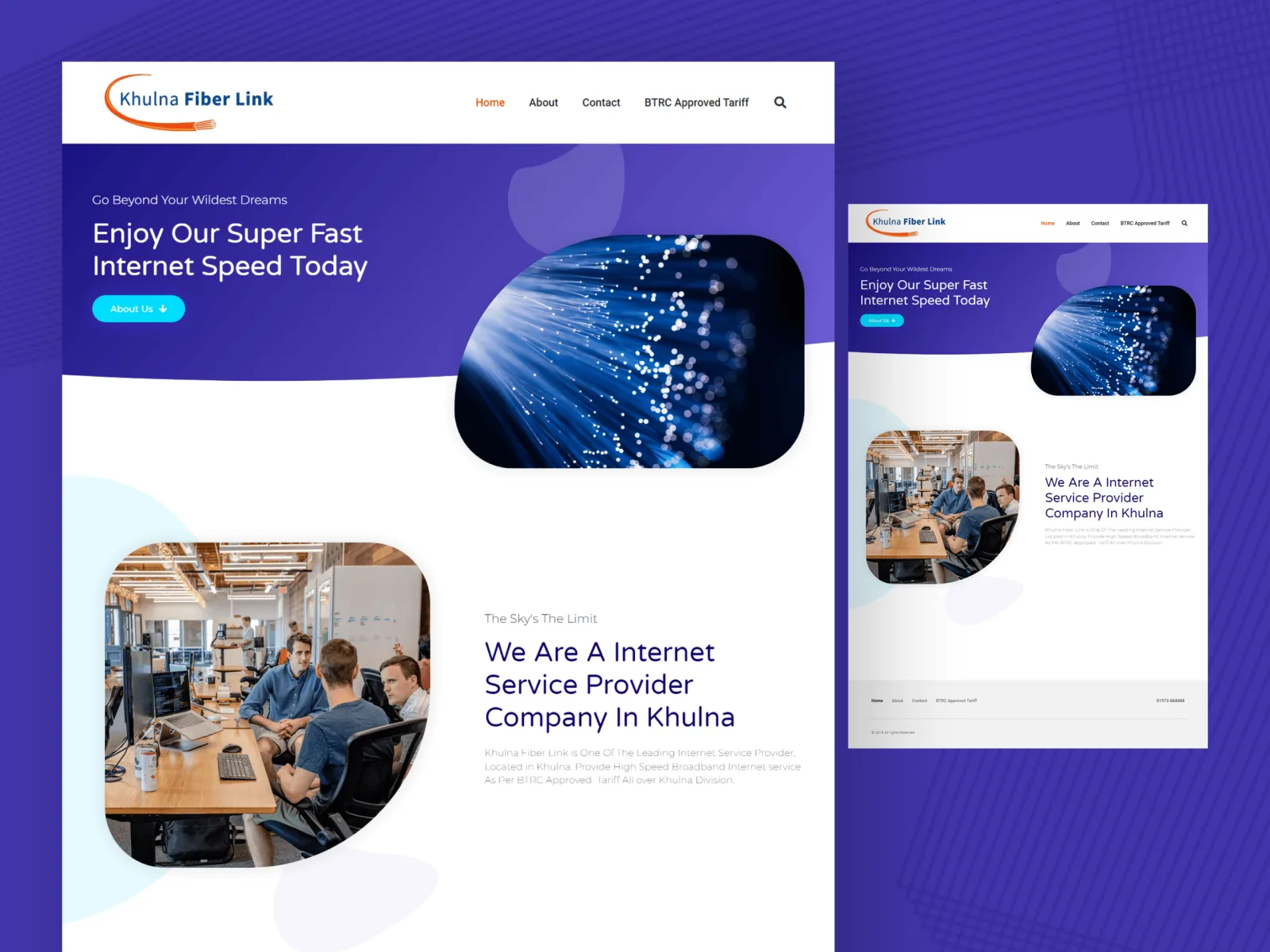 Homepage screenshot: ISP website for Khulna Fiber Link