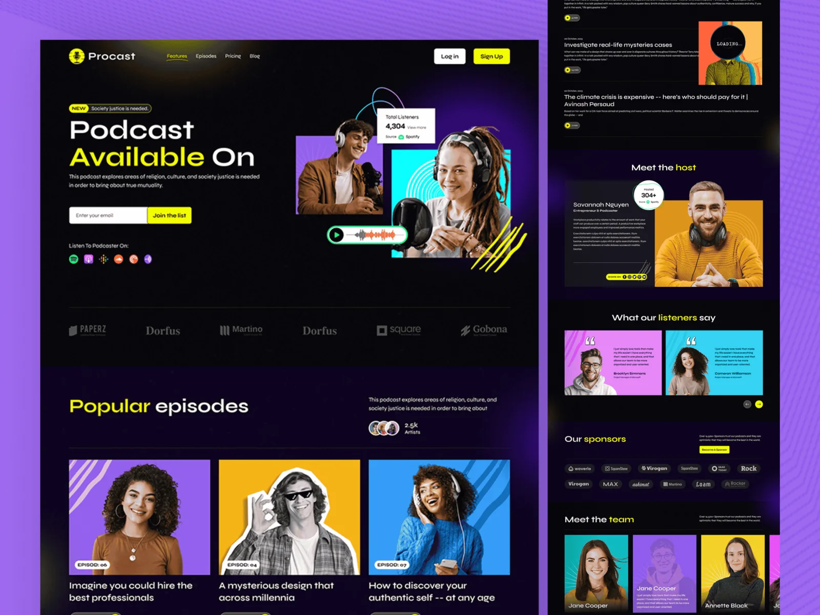 Homepage screenshot: Procast: podcast website concept